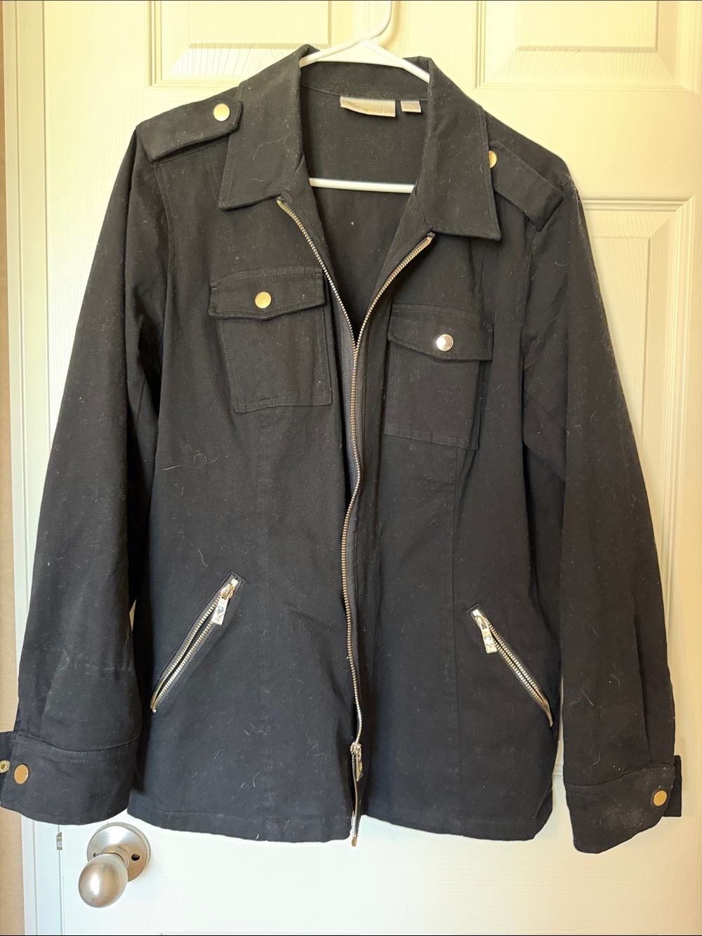 Belle by Kim Gravel Black Utility Jacket with Gold Hardware